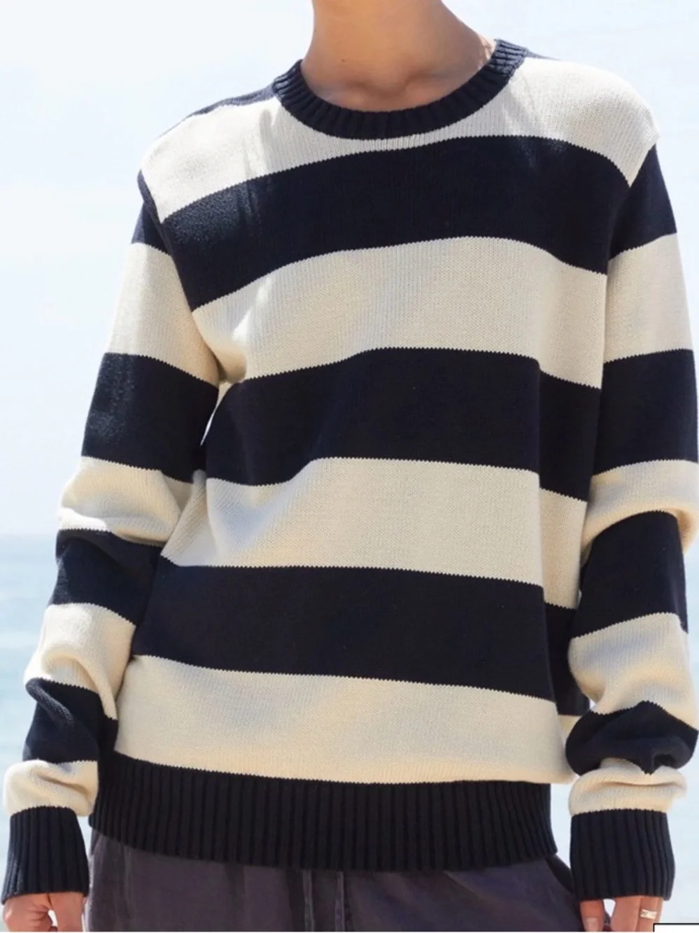 John Galt Navy & White Striped Thick Knit Sweater